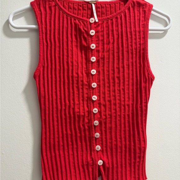 Free People Scarlet Ribbed Button-Down Top - Picture 2 of 3